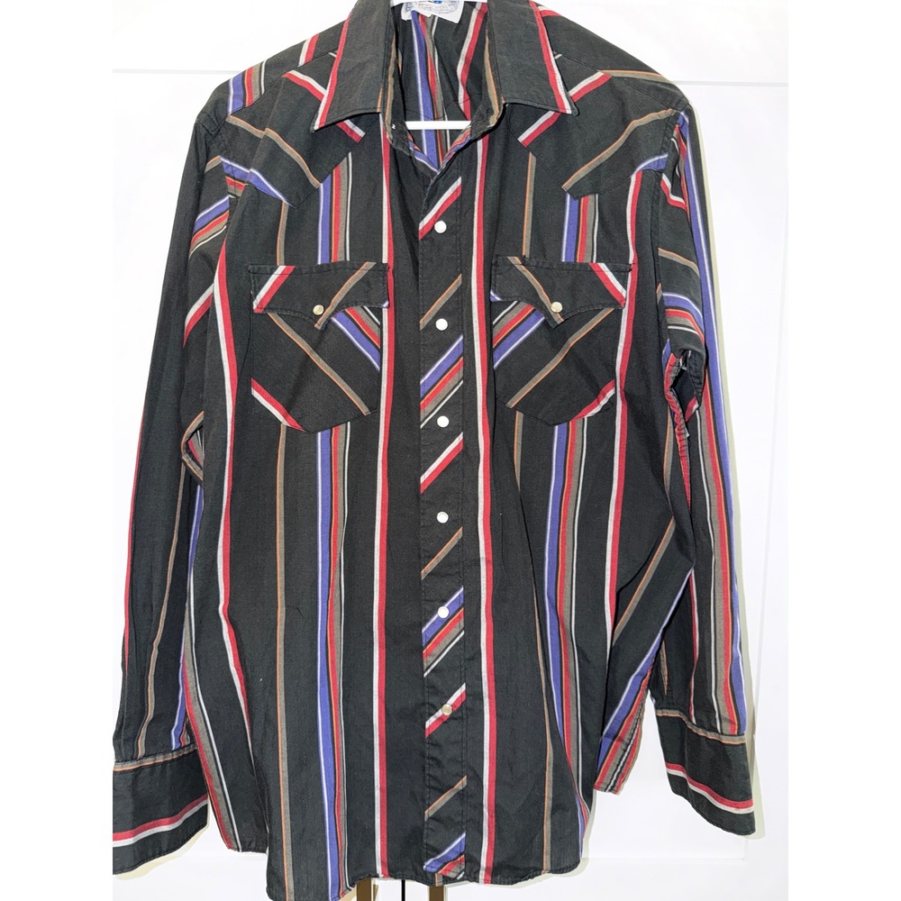 ATP Authentic Western Wear Mens Blk Striped Pearl Snap Western Shirt 16.5 34/35